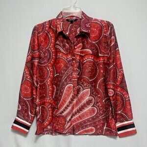 Lauren Ralph Lauren Womens Size 4 Red Black Paisley Print Blouse Silk Blend